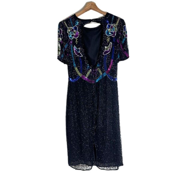 Vintage Swee Lo Dress Womens Small Black Sequin Beaded Cocktail Short Sleeve 90s - Picture 8 of 13